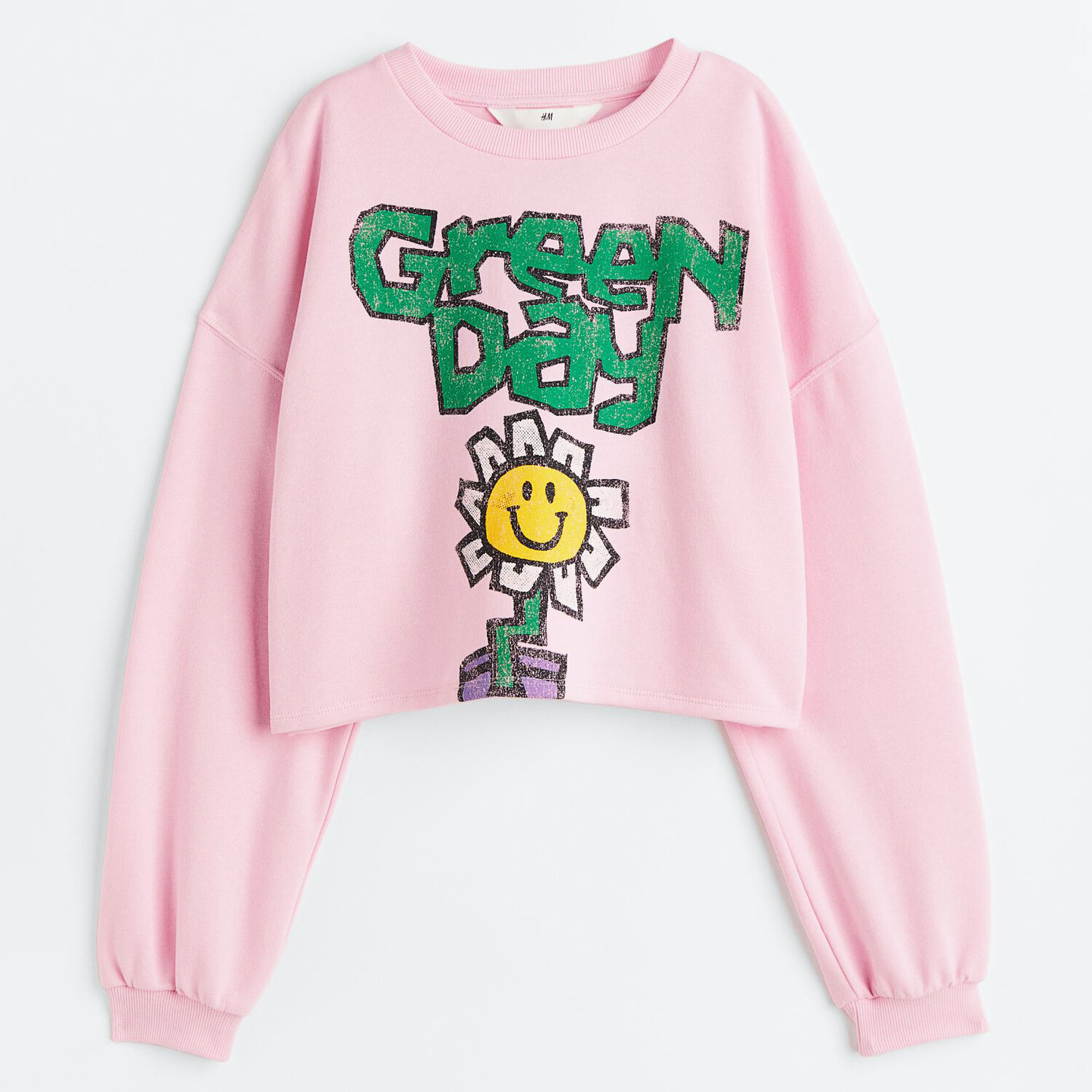 

Свободный свитшот с принтом H&M Green Day, светло-розовый