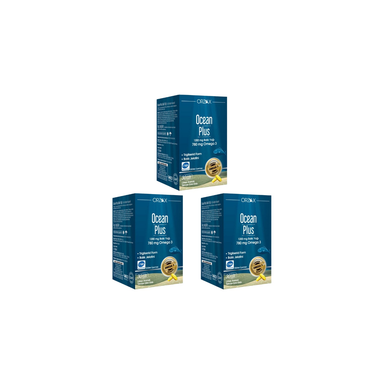 Омега-3 Plus Orzax Ocean 1200 мг, 3 упаковки по 30 капсул омега 3 plus orzax 1200 мг 2 упаковки по 50 капсул