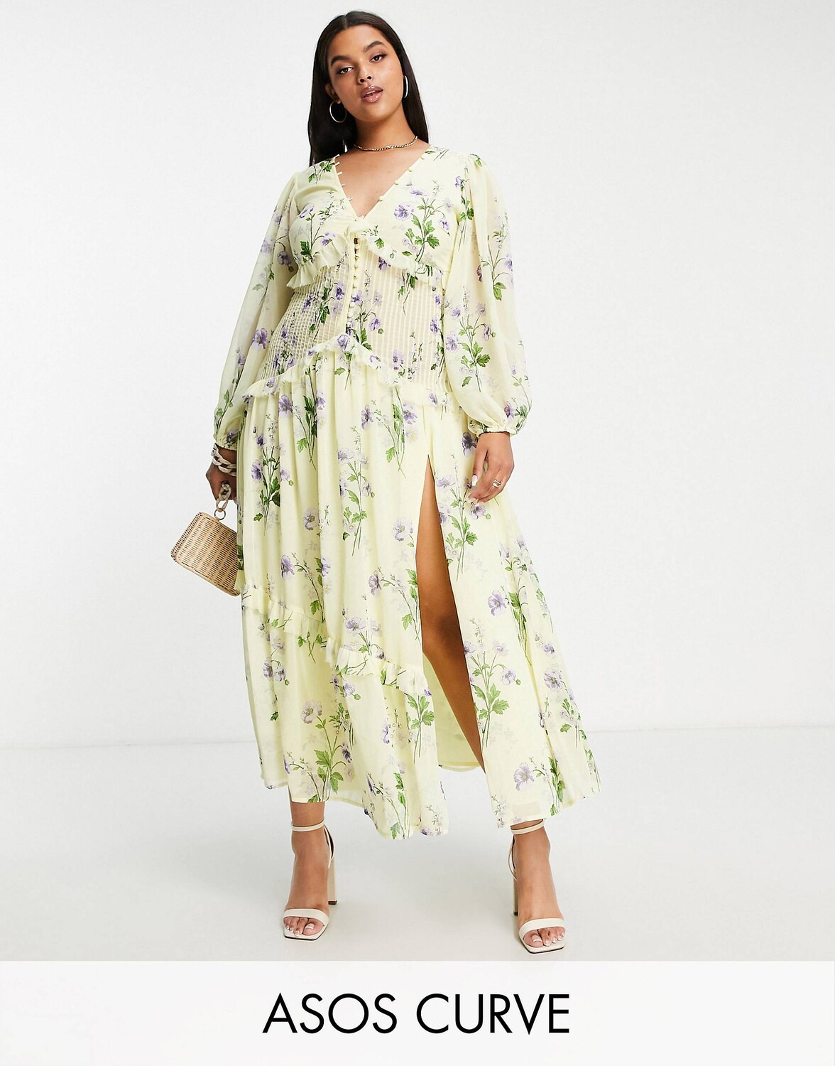 

Желтое платье макси с защипами на пуговицах ASOS DESIGN Curve Curve