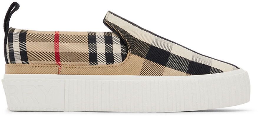 

Детские бежевые кроссовки в клетку Burberry