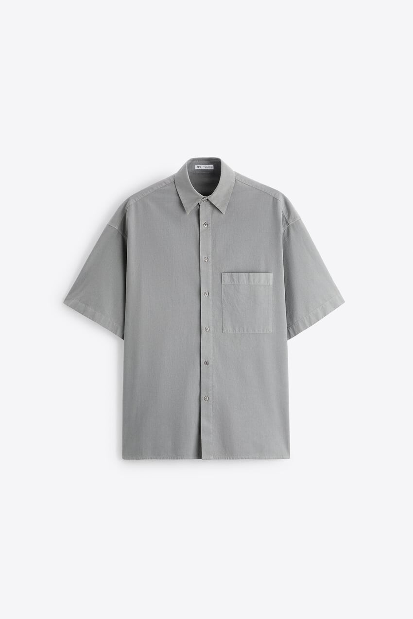 

Рубашка Zara cotton with pocket, серый
