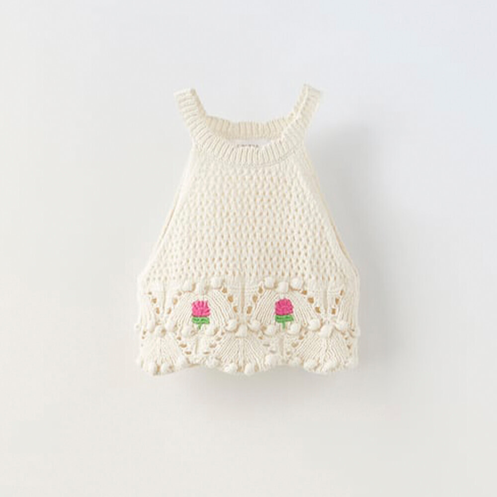 

Топ Zara Floral Embroidery Knit, белый