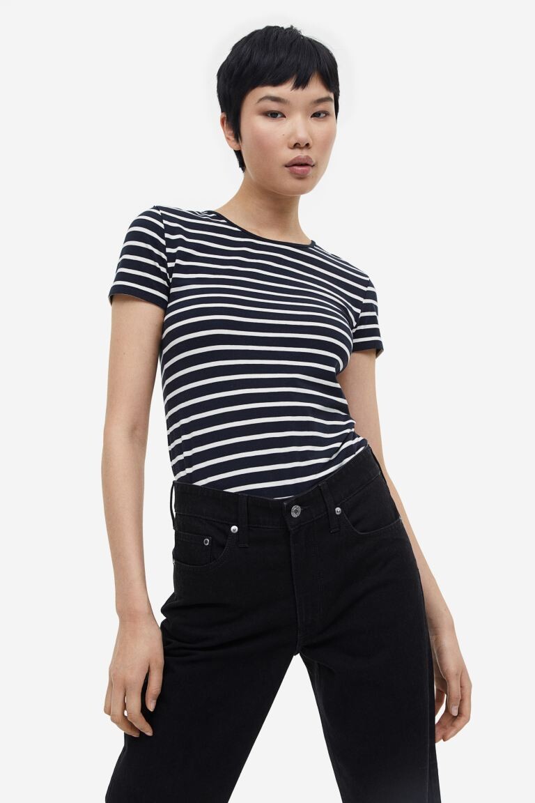 

Хлопковая футболка H&M, темно-синий/полосатый