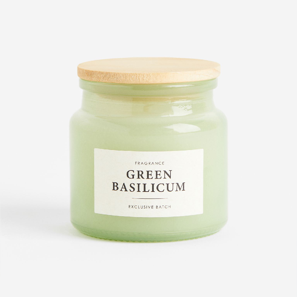 Ароматическая свеча H&M Home Scented Candle Green Basilicum, светло-зеленый свеча ароматическая lumi ваниль стекло парафин стеарин 12 15 часов