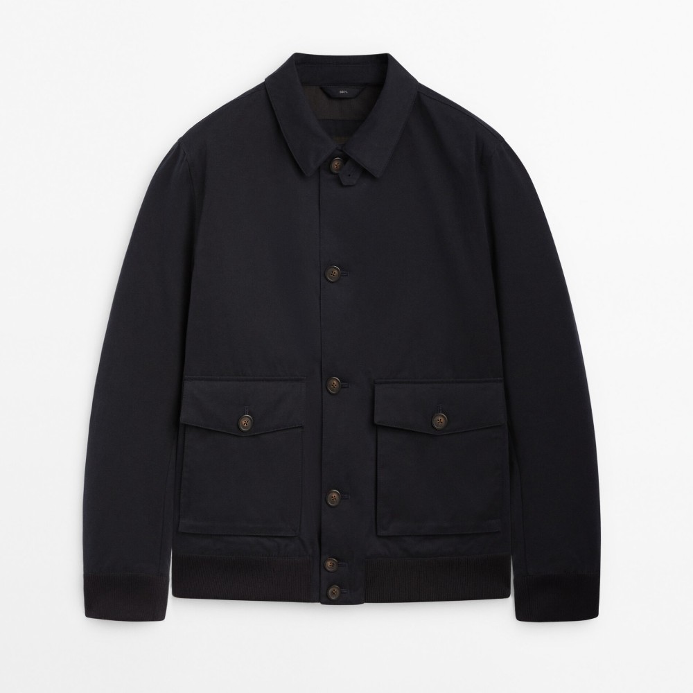Куртка Massimo Dutti Cotton Blend With Pockets, темно-синий куртка massimo dutti double breasted with zip pockets темно синий