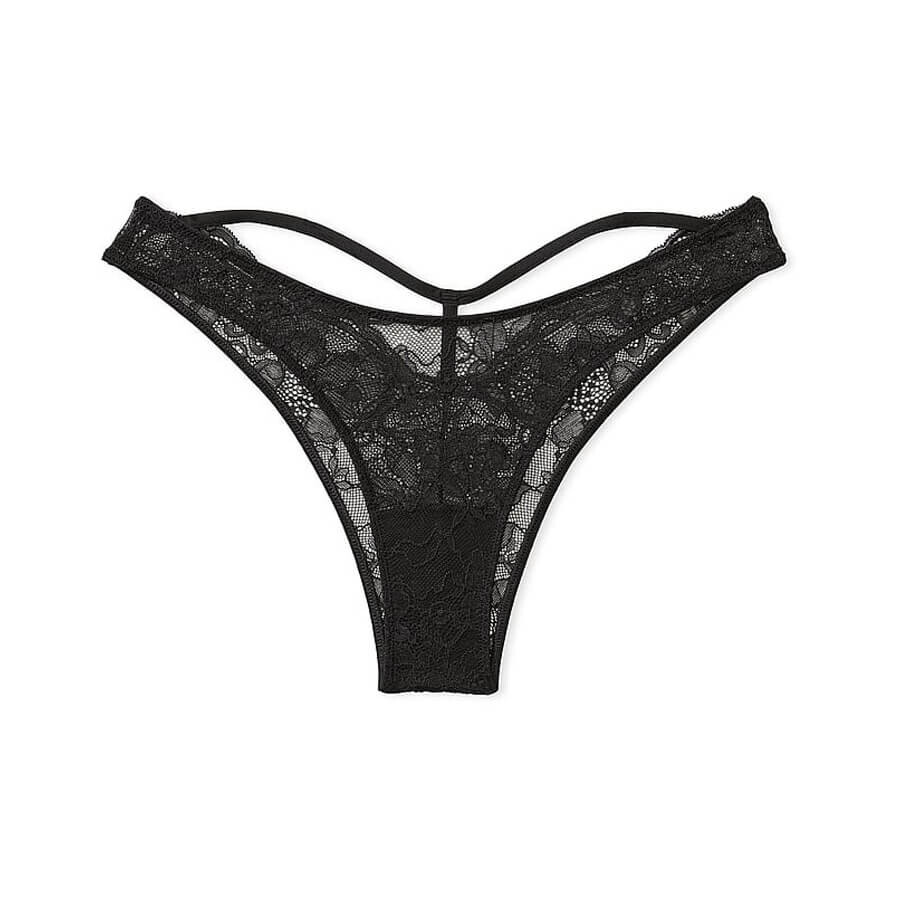 Трусы Victoria's Secret Very Sexy Shine Strap Cut-Out Back Lace Brazilian, черный трусы victoria s secret very sexy shine strap lace бежевый