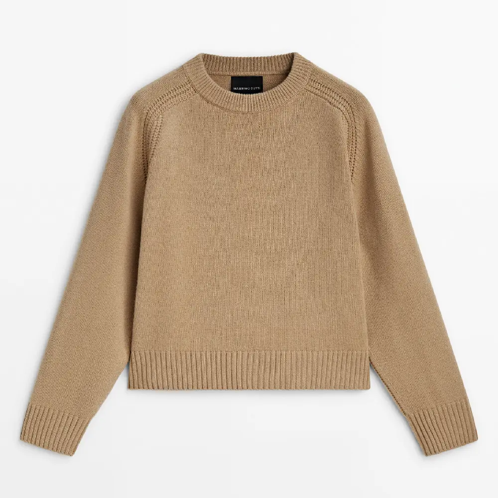

Свитер Massimo Dutti Knit In A Wool Blend With A Crew Neckline - Studio, светло-коричневый