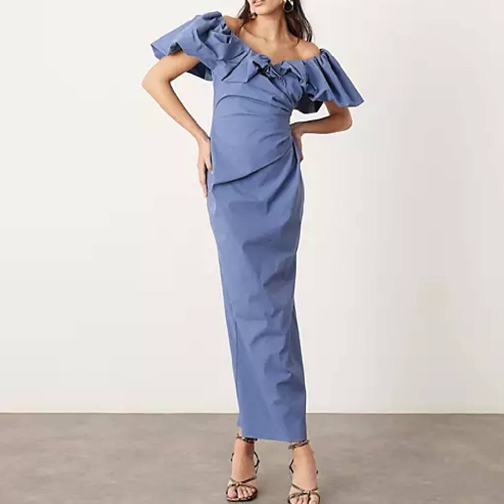 Платье Asos Edition Bardot Ruched, синий цена и фото