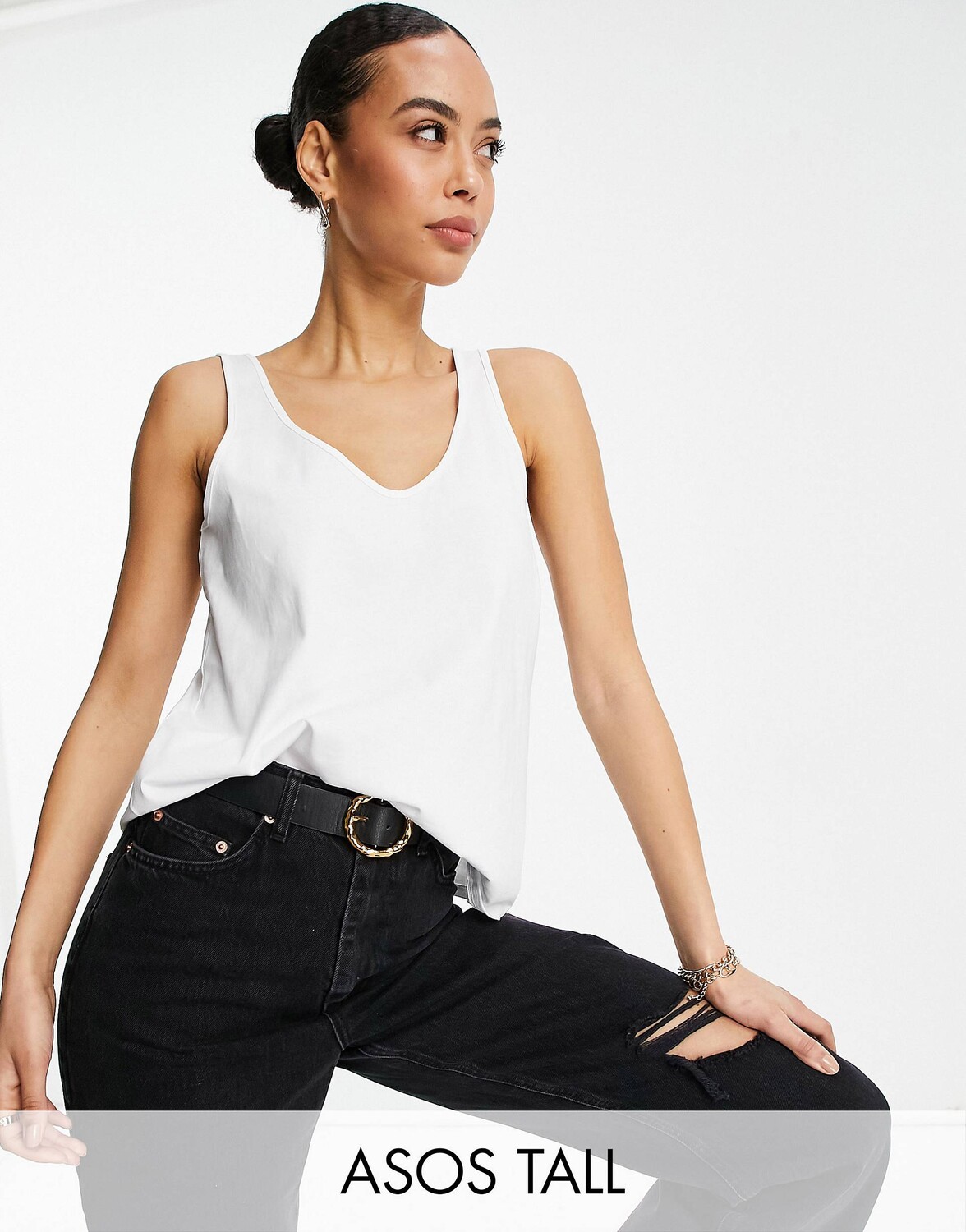 

Белая хлопковая жилетка с круглым вырезом ASOS DESIGN Tall Ultimate - WHITE