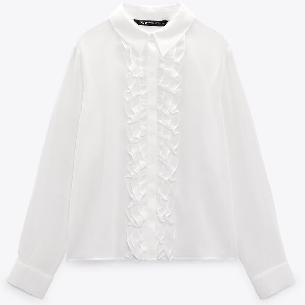 

Рубашка Zara Semi-sheer With Ruffles, белый