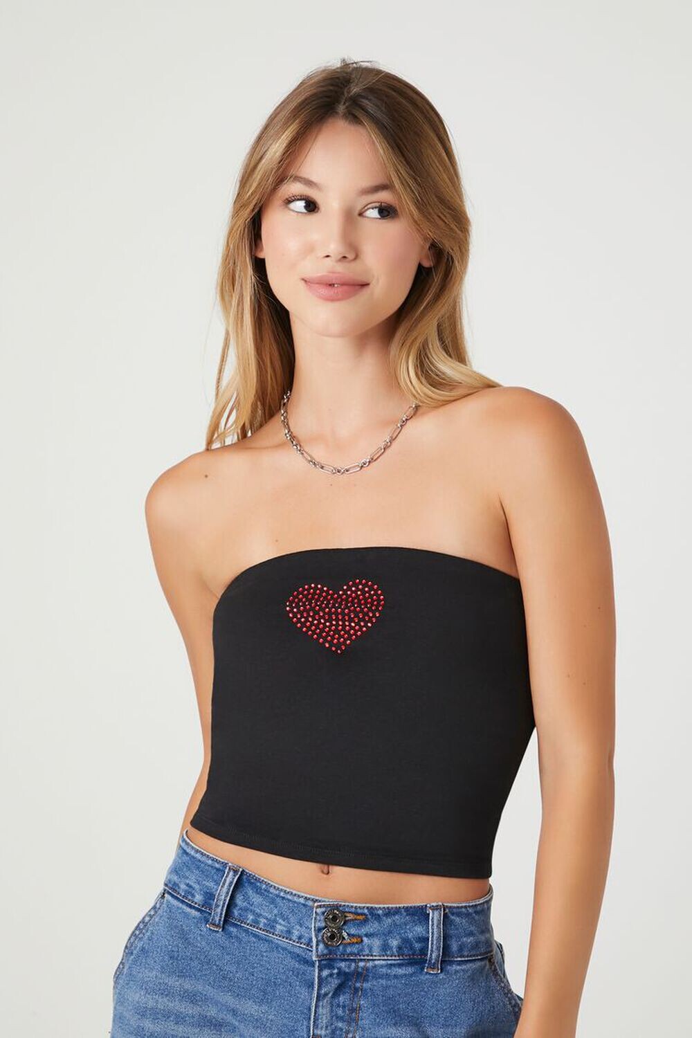 

Топ-труба в форме сердца со стразами Forever 21, черный