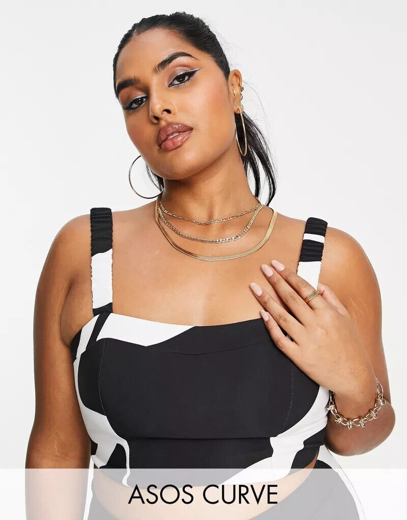 

Элегантное черно-белое бюстье с завитками ASOS Curve