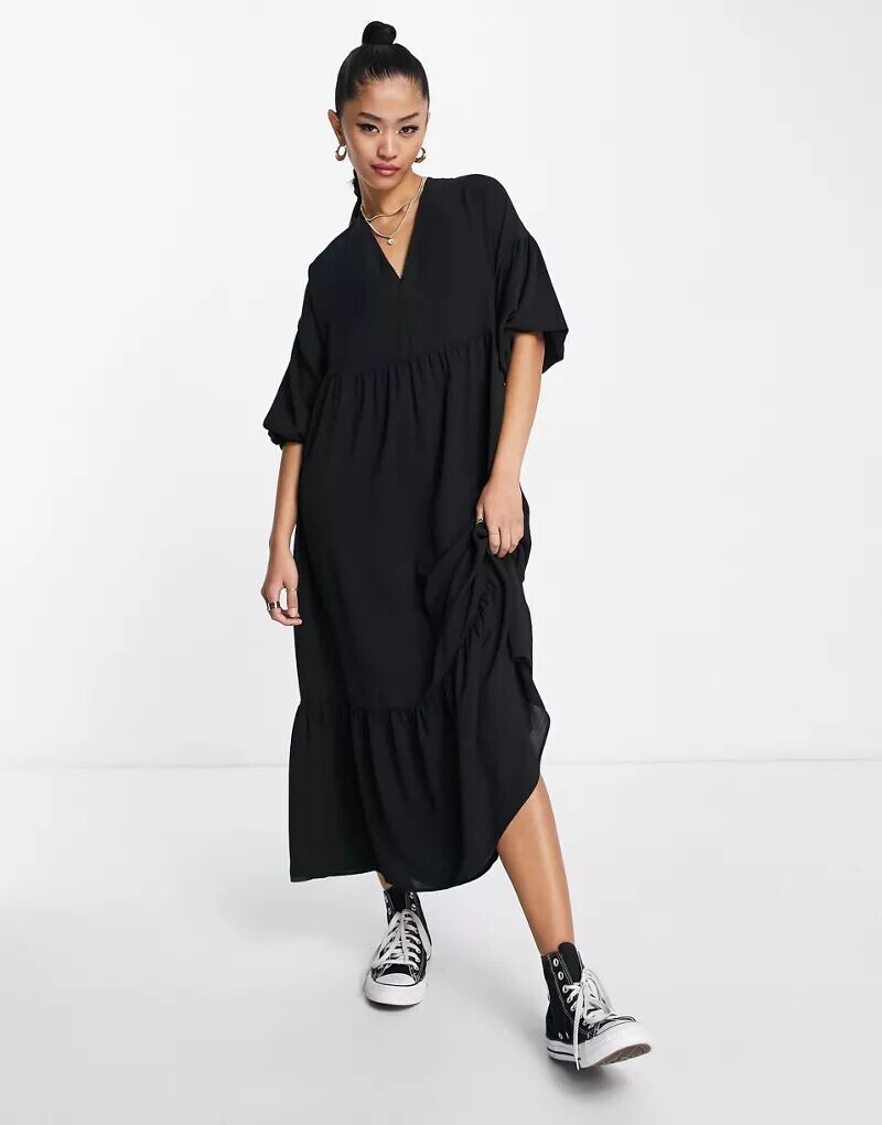 

Комфортное и свободное платье миди черного цвета ASOS