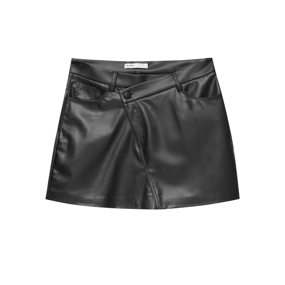 

Юбка Pull&Bear Leather Effect Mini With A Crossover Waistband, черный