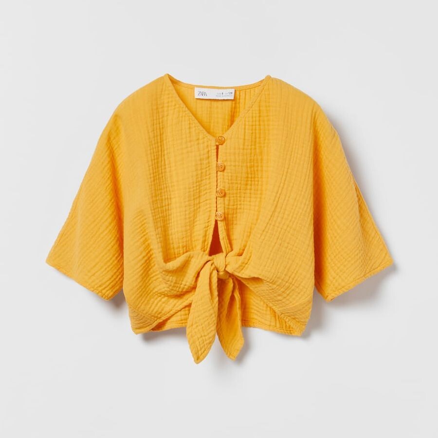 

Блуза Zara Textured With Knot, охра