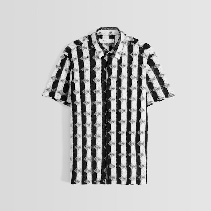 

Рубашка Bershka Short Sleeve Jacquard, белый/черный