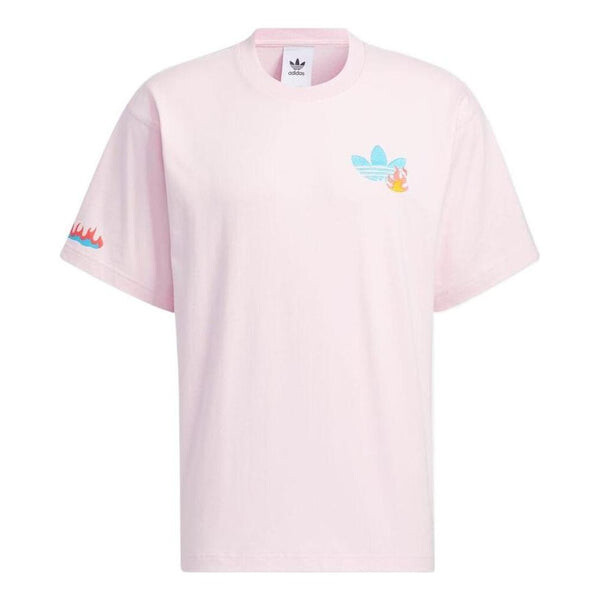 

Футболка Adidas originals Solid Color Cartoon Flame Pattern Printing Round Neck Casual Short Sleeve Pink, Розовый