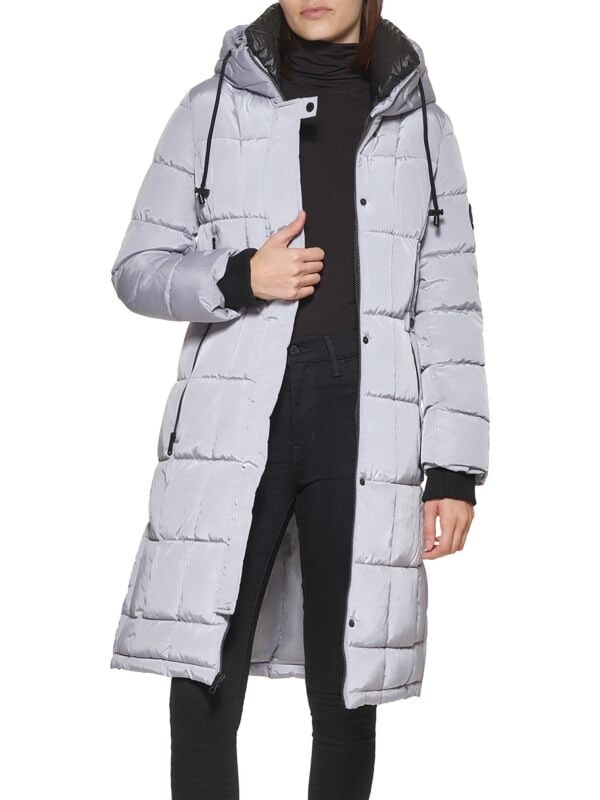 

Удлиненная стеганая куртка-пуховик с капюшоном Kenneth Cole Light grey