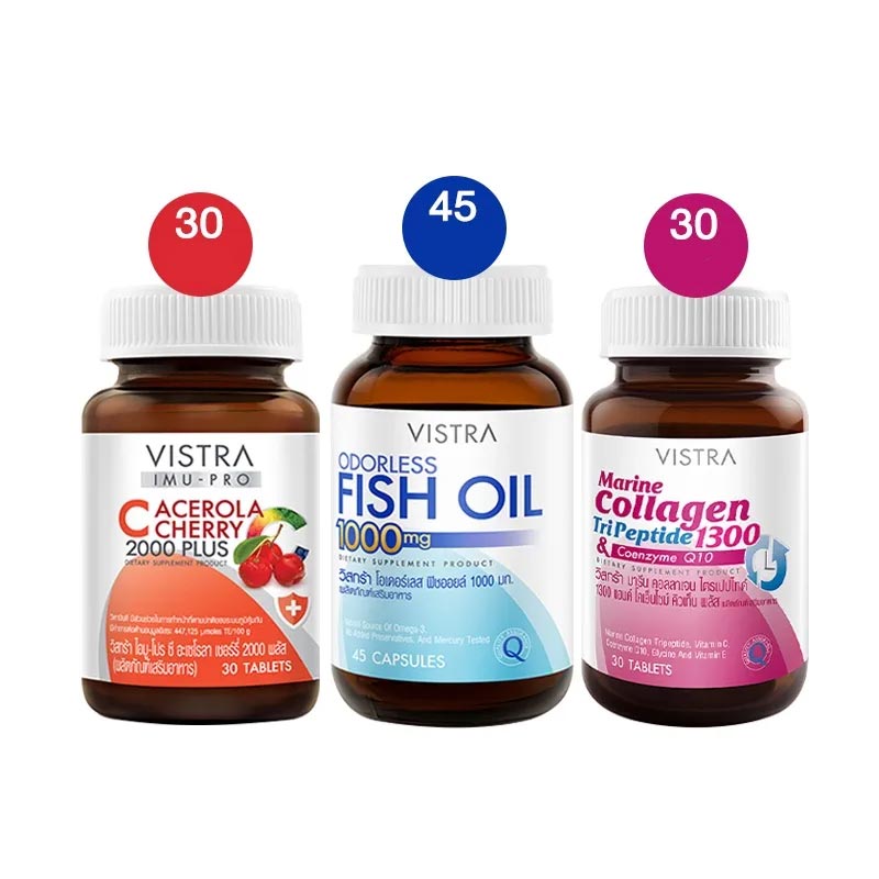 Пищевая добавка Vistra Exclusive Set Acerola Cherry 2000 мг + Marine Collagen + Fish Oil Mint Scent carlson самый лучший рыбий жир вкус натурального апельсина 350 мг 120 мягких таблеток плюс 30 таблеток бесплатно