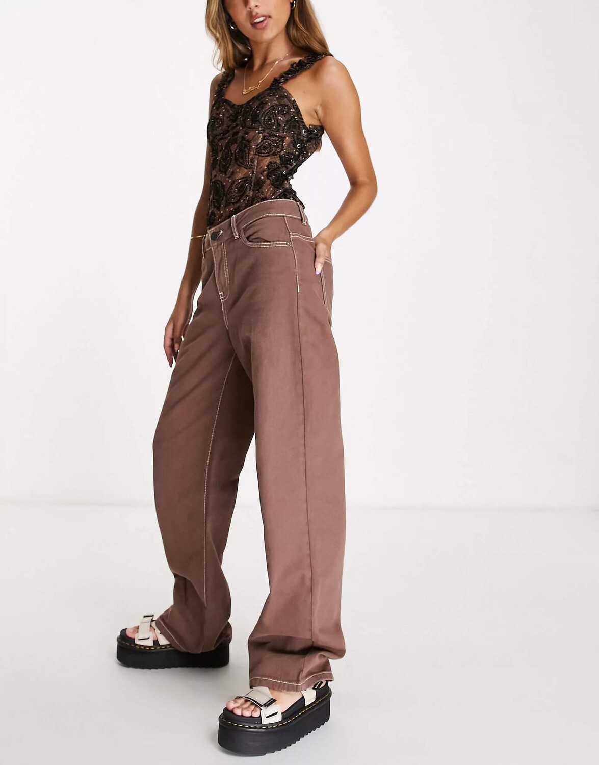 

Джинсы Noisy May Amanda High Waisted Wide Leg, коричневый