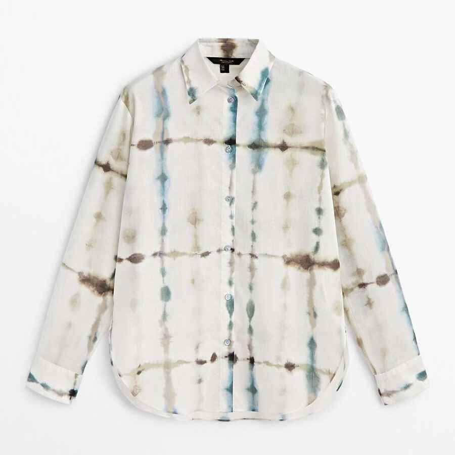 

Рубашка Massimo Dutti Cotton Tie-Dye, синий