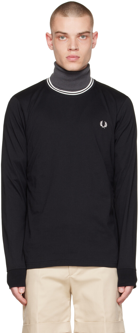 

Черная футболка с длинным рукавом с двумя концами Fred Perry