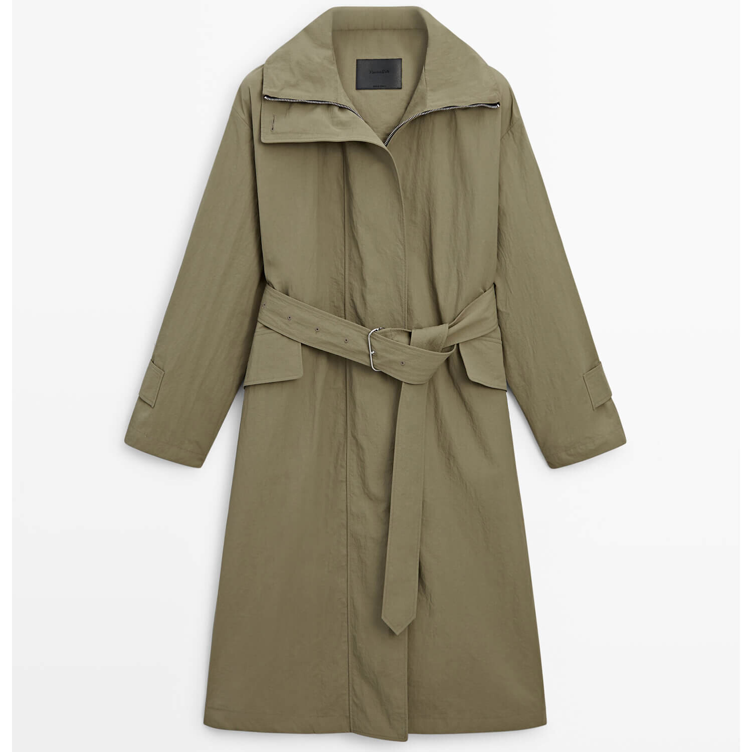 

Парка Massimo Dutti Long High Neck With Hood And Belt, свело-зеленый