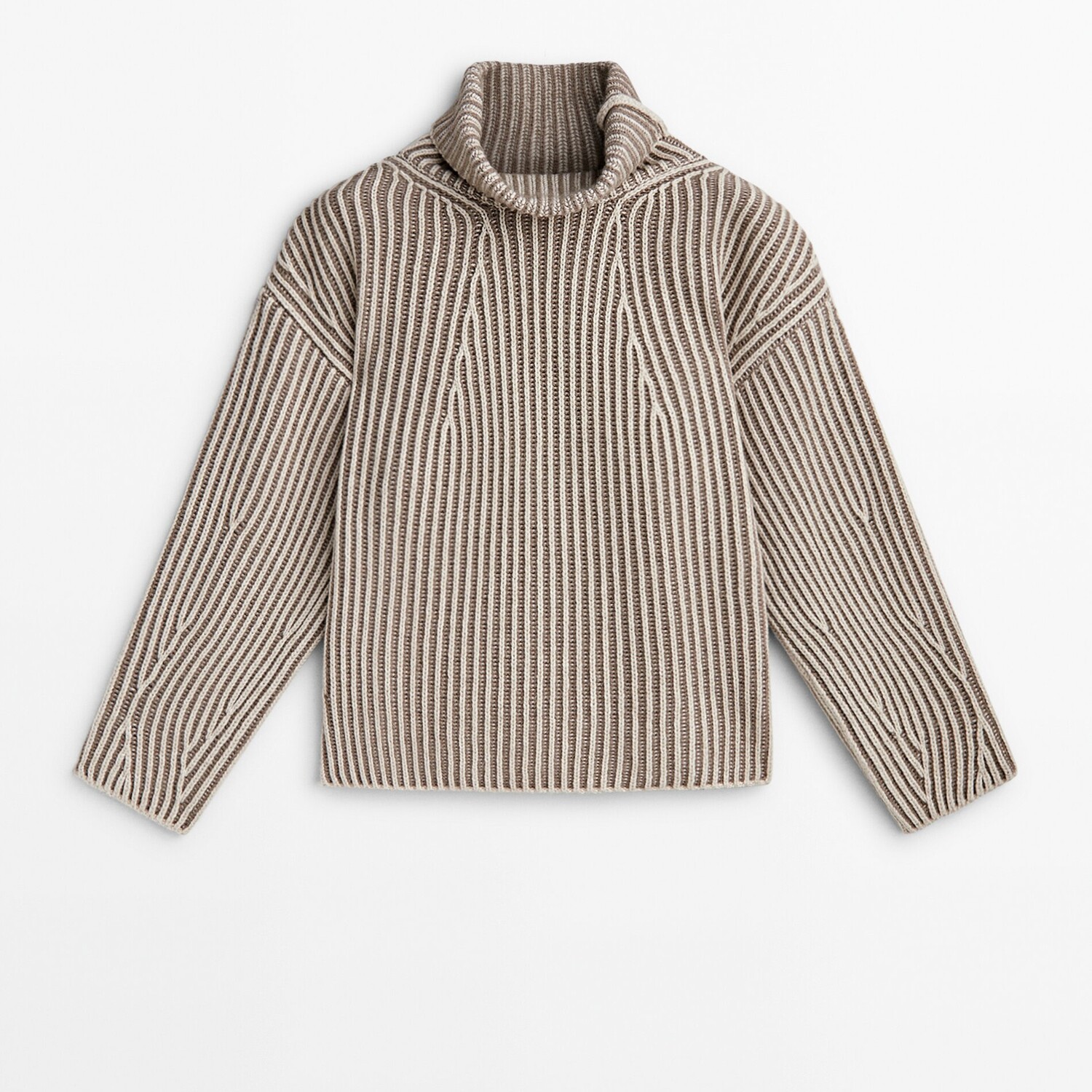 

Свитер Massimo Dutti High Neck Knit With Contrast Thread, бежевый/коричневый