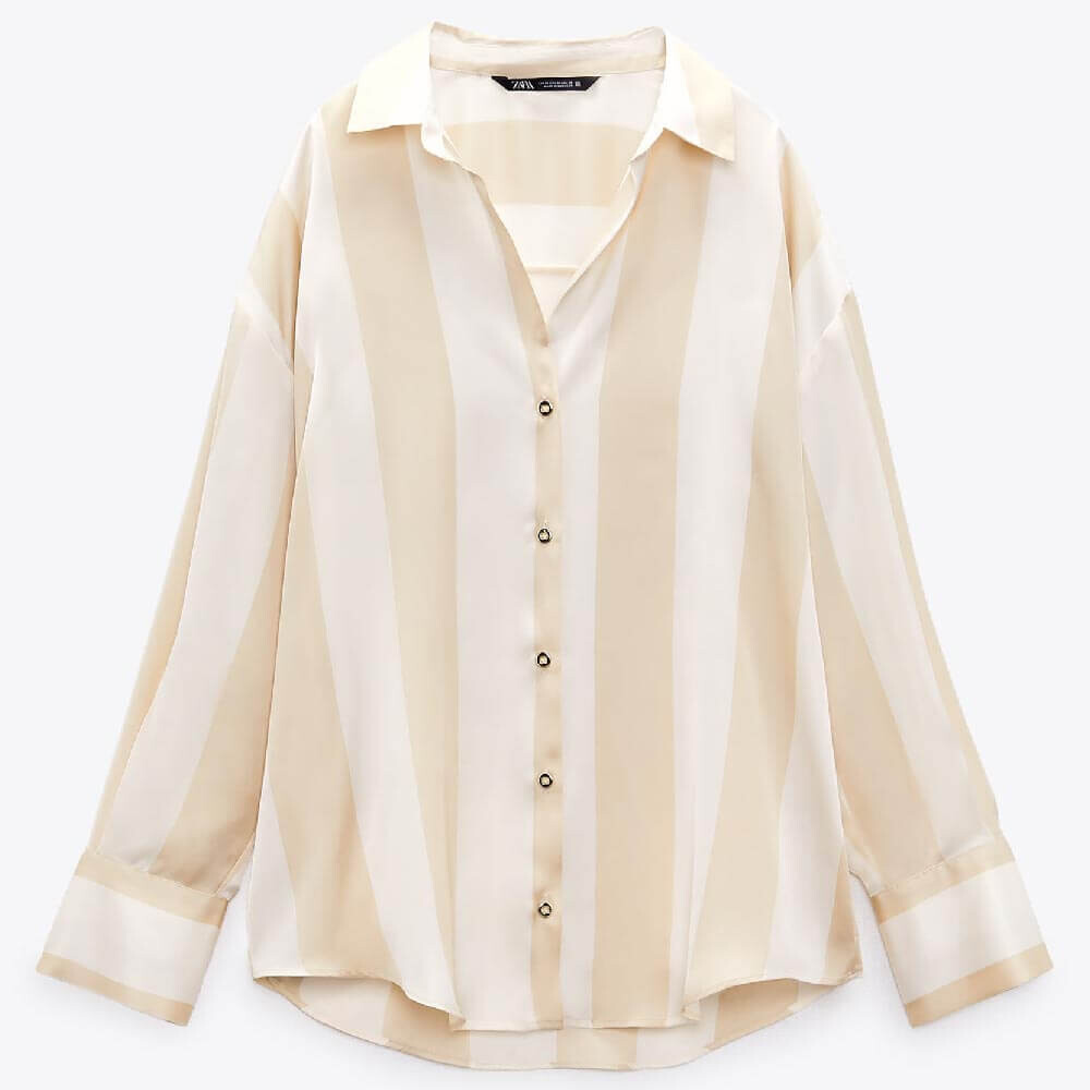 

Рубашка Zara Oversized Satin-effect, бежевый/светло-бежевый