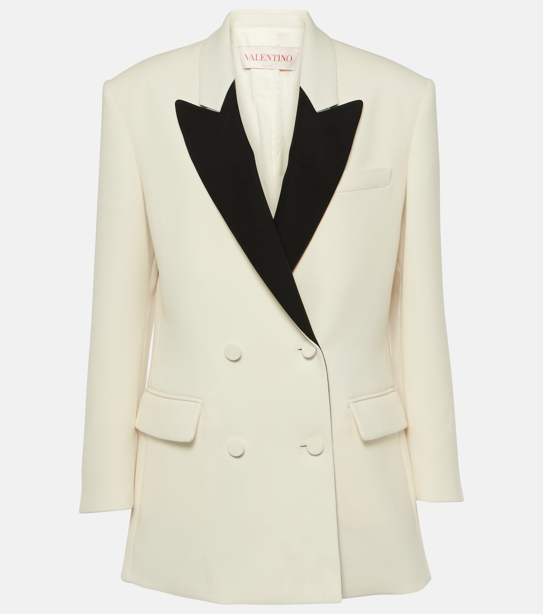 Двубортный пиджак из смесовой шерсти и крепа Valentino, белый