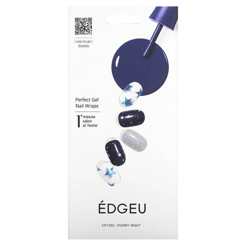 Гелевые полоски Edgeu для ногтей Perfect ENT402 Starry Night, набор из 16 полосок фото