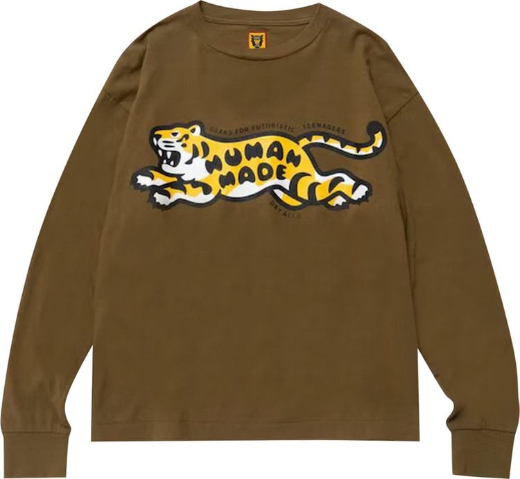 Футболка Human Made Tiger Long-Sleeve T-Shirt 'Olive Drab', зеленый - фото