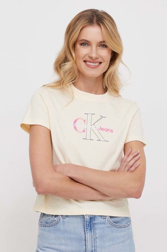 

Хлопковая футболка Calvin Klein Jeans, бежевый