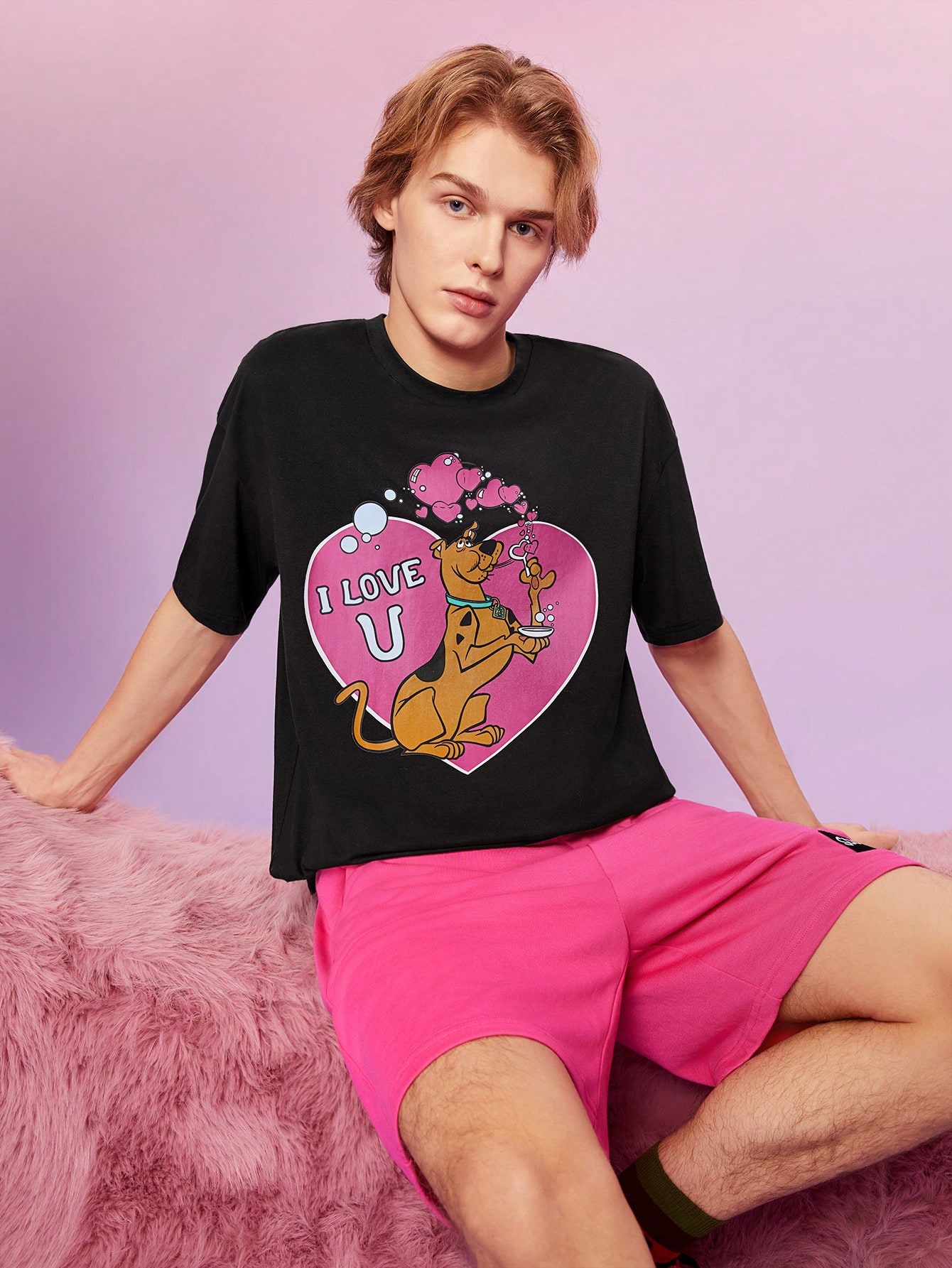 SHEIN Унисекс футболка с принтом собаки и шорты, многоцветный