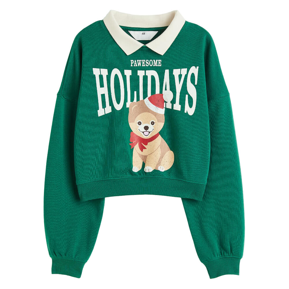 

Свитшот H&M Dog Oversized, зеленый/белый