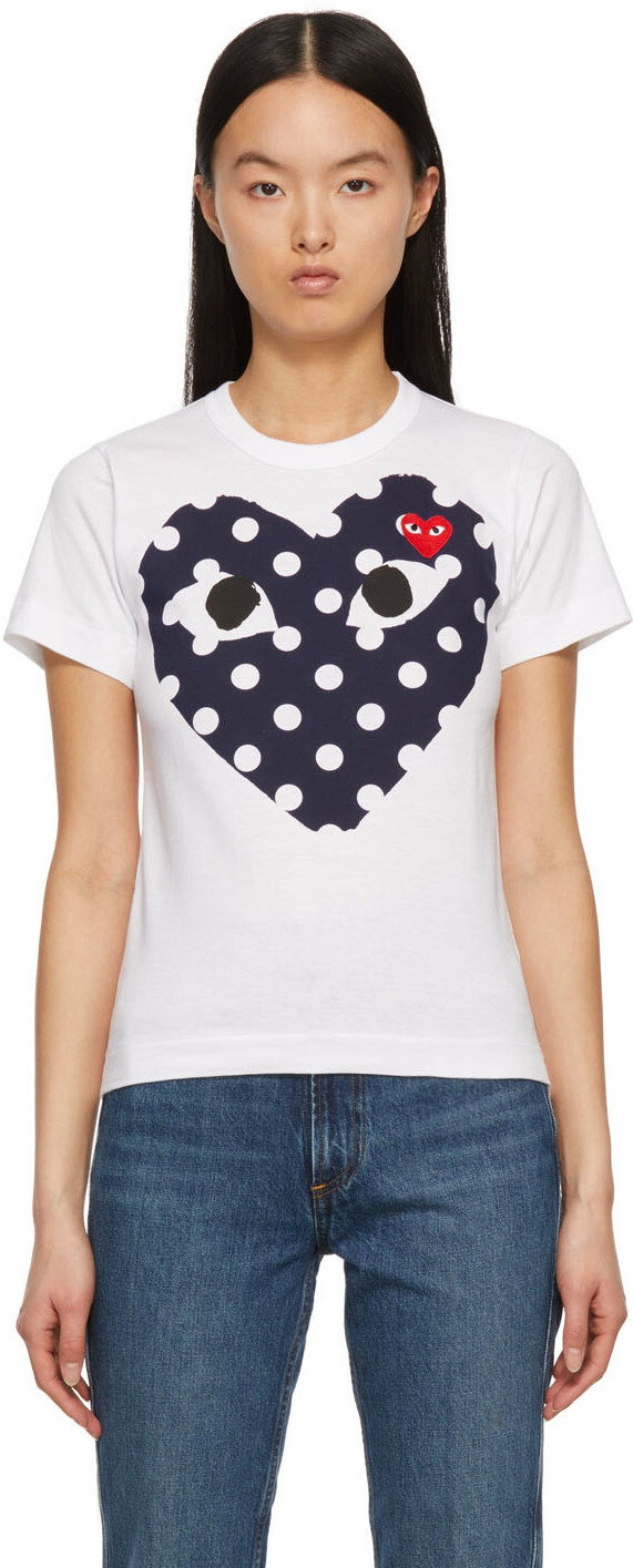 

Белая футболка с большим сердечком в горошек Comme des Garçons Play
