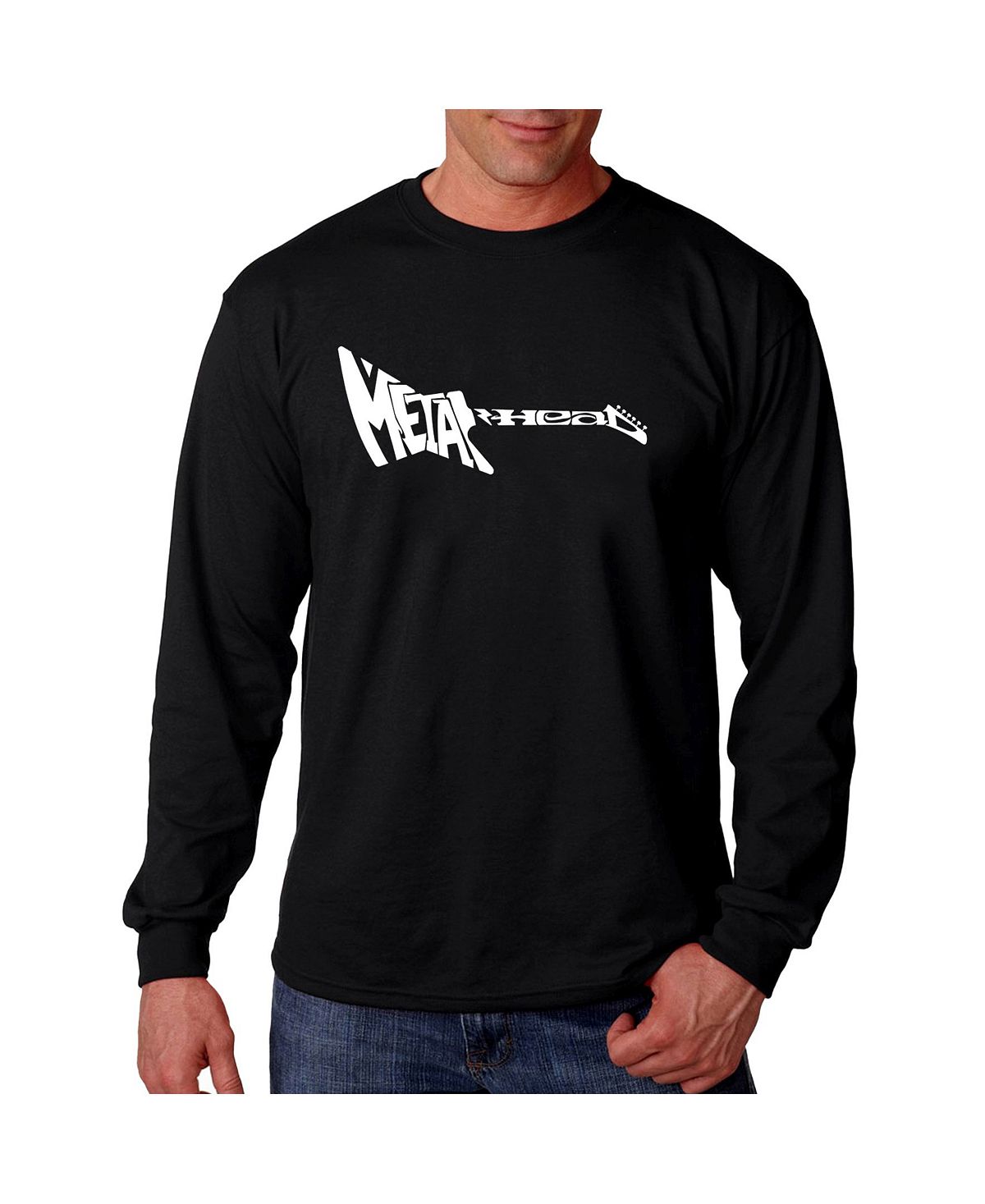 цена Мужская футболка с длинным рукавом word art - гитара с металлической головкой LA Pop Art, черный
