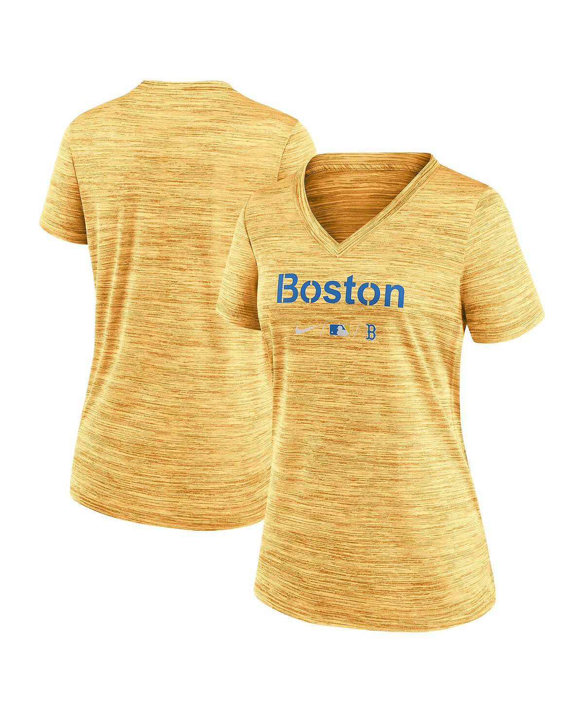 Женская золотая футболка с v-образным вырезом boston red sox 2021 mlb city connect velocity space-dye performance Nike