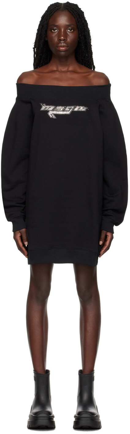 

Черное мини-платье с кристаллами MSGM