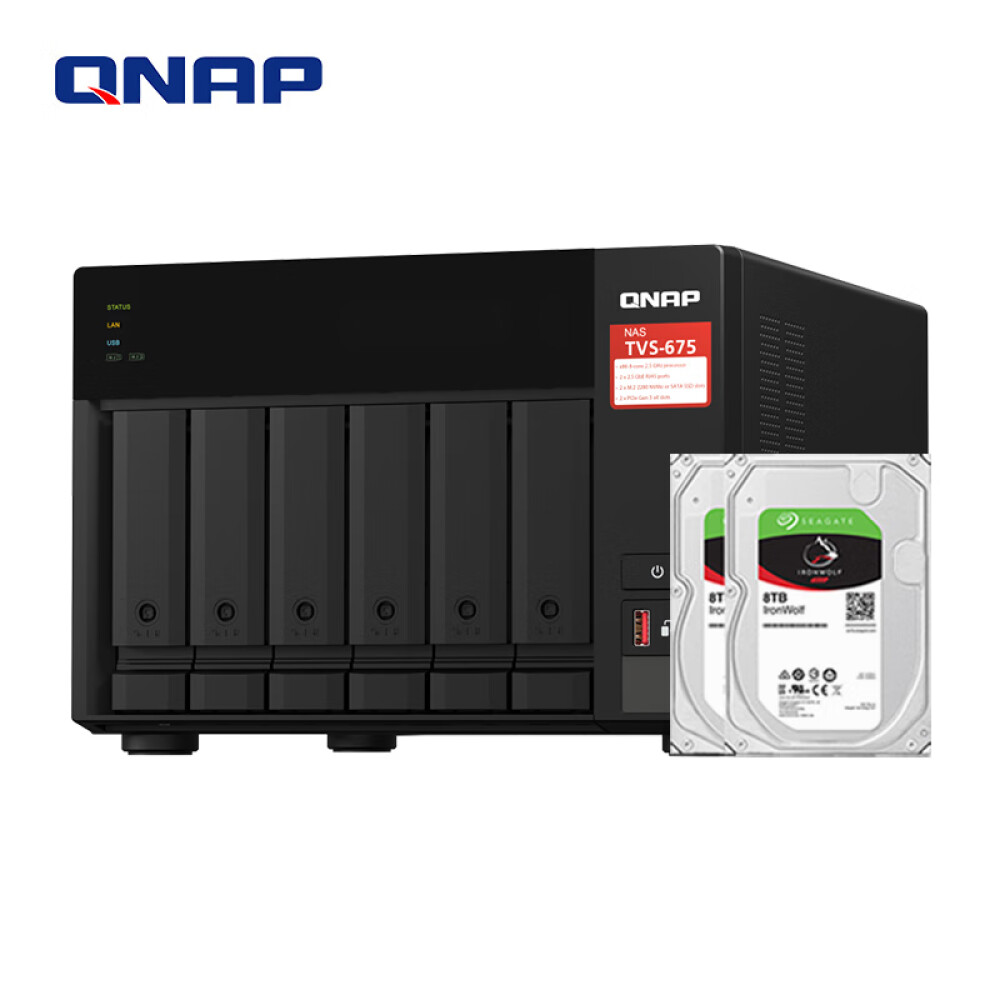 Сетевое хранилище QNAP TVS-675 6-дисковое с 2 Seagate IronWolf 8Тб сетевое хранилище qnap tvs 675 8g черный