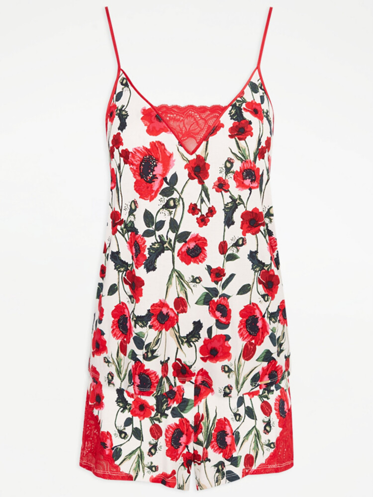 

Пижамный комплект из атласной майки и шорт Entice Red Poppy с цветочным принтом George., красный