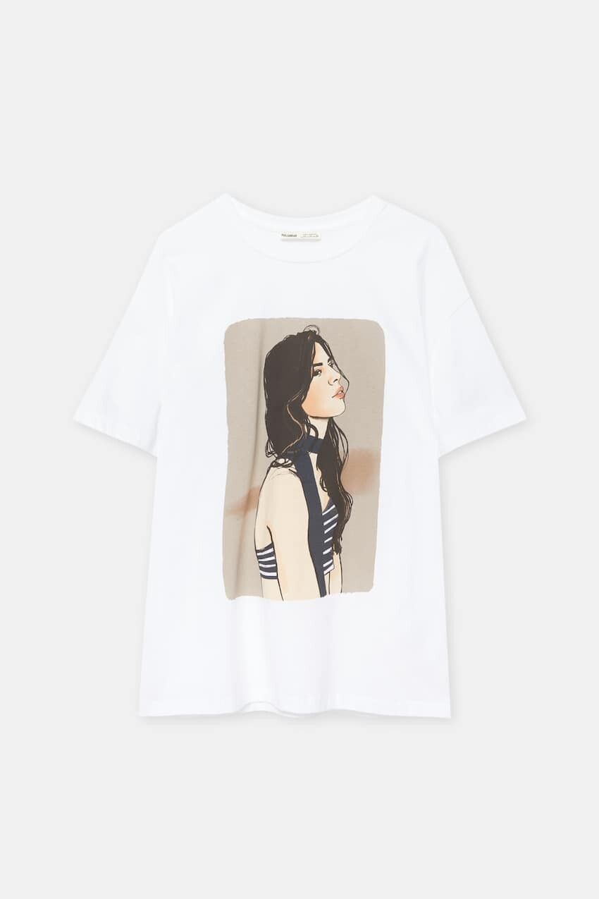 

Футболка с короткими рукавами и графикой Pull&Bear, белый