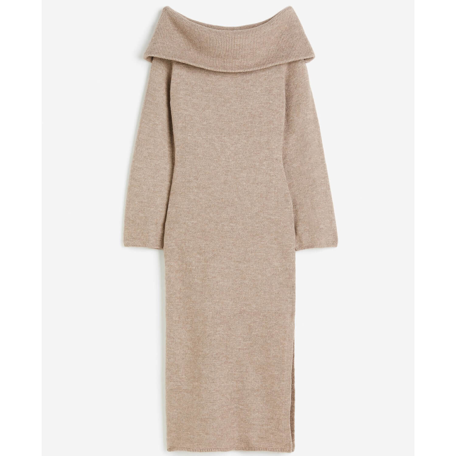 

Платье H&M Knit Off-the-shoulder, бежевый меланж