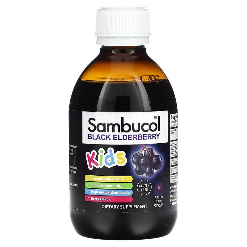 цена Сироп из черной бузины для детей Sambucol со вкусом ягод, 230 мл