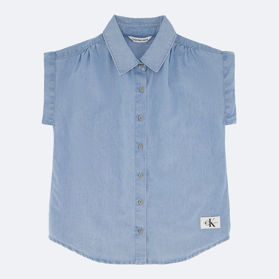 

Рубашка Calvin Klein Girls Relaxed Denim Button-Down, светло-серый