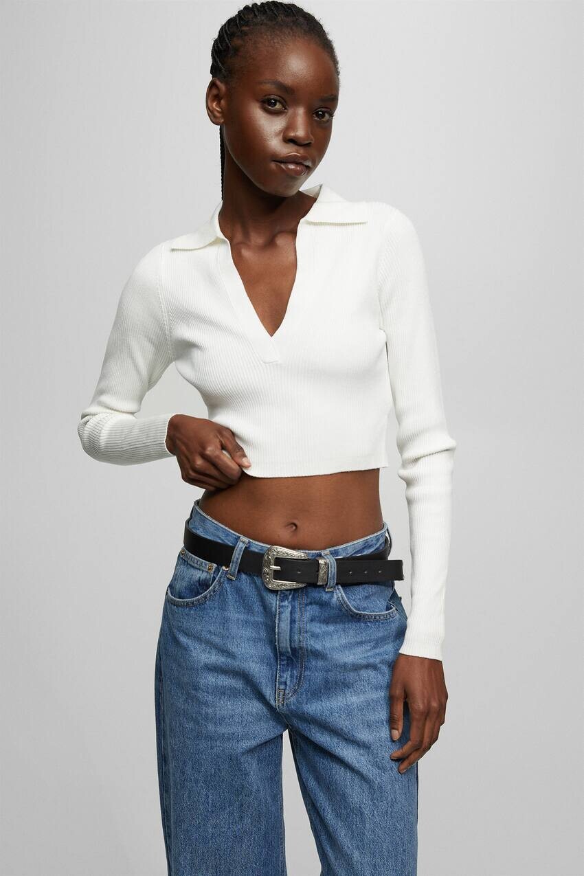 

Короткий свитер поло Pull&Bear, белый