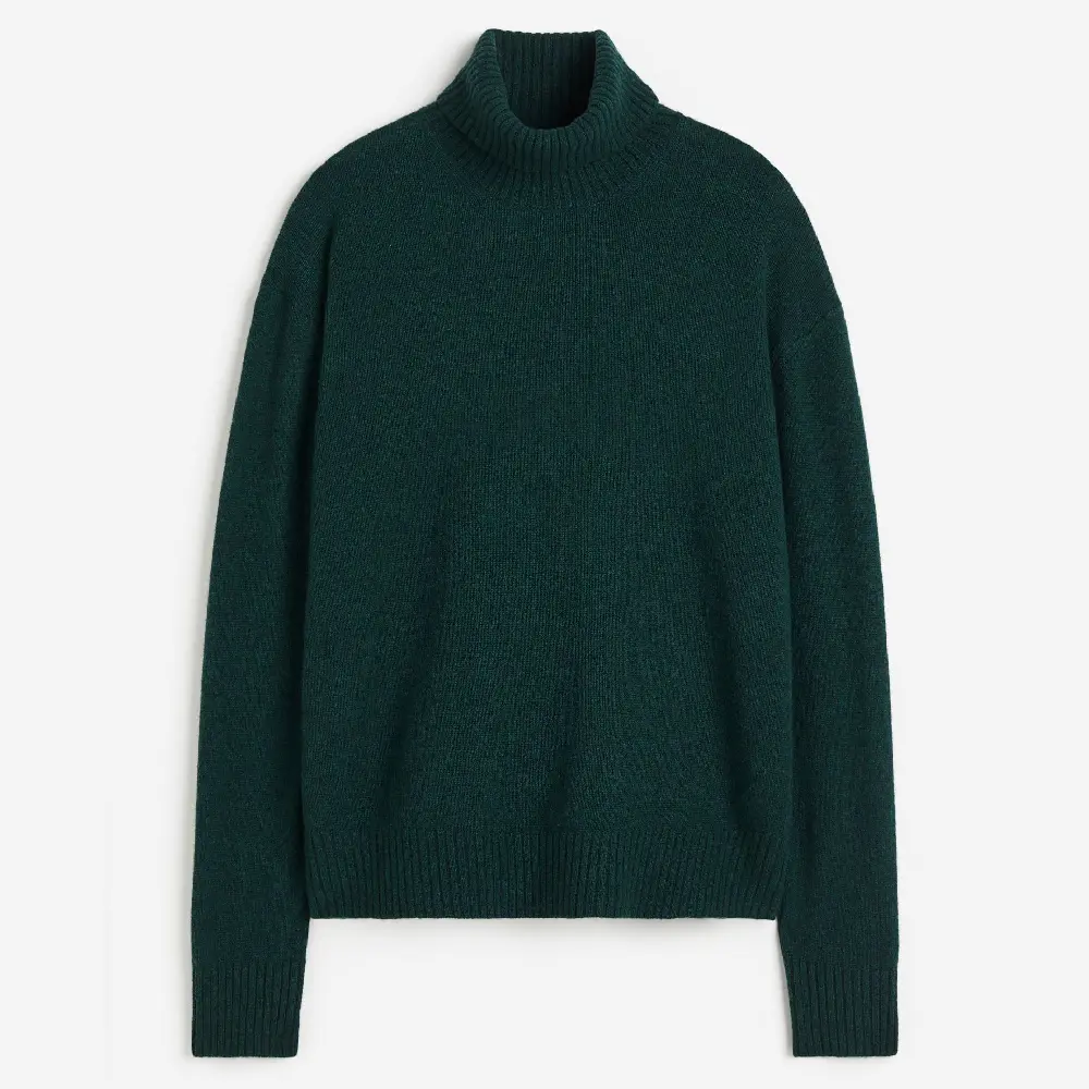 

Свитер H&M Loose Fit Woolen Turtleneck, темно-зеленый