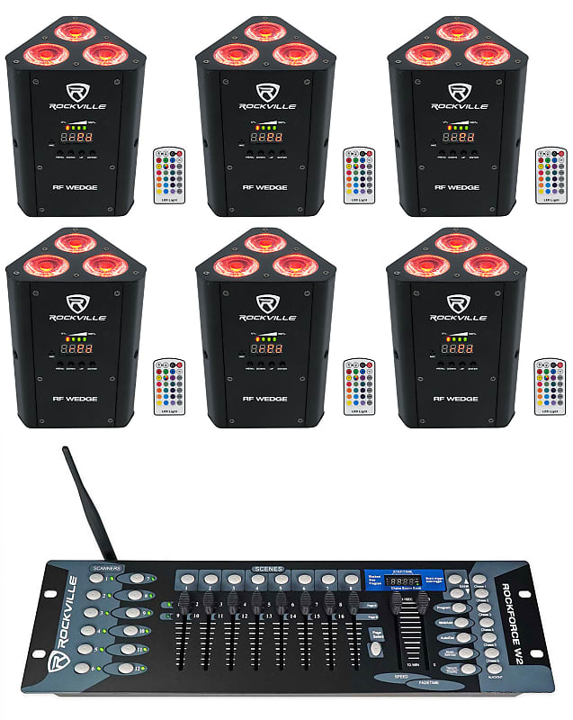 Комплект Rockville RF WEDGE BLACK RGBWA + UV Батарея Wireless DMX Up Lights + Контроллер RF WEDGE BLACK + Rockforce W2 фонарь rockforce rf 01396