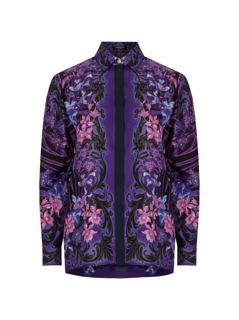 

Шелковая рубашка с принтом Orchid Barocco Versace