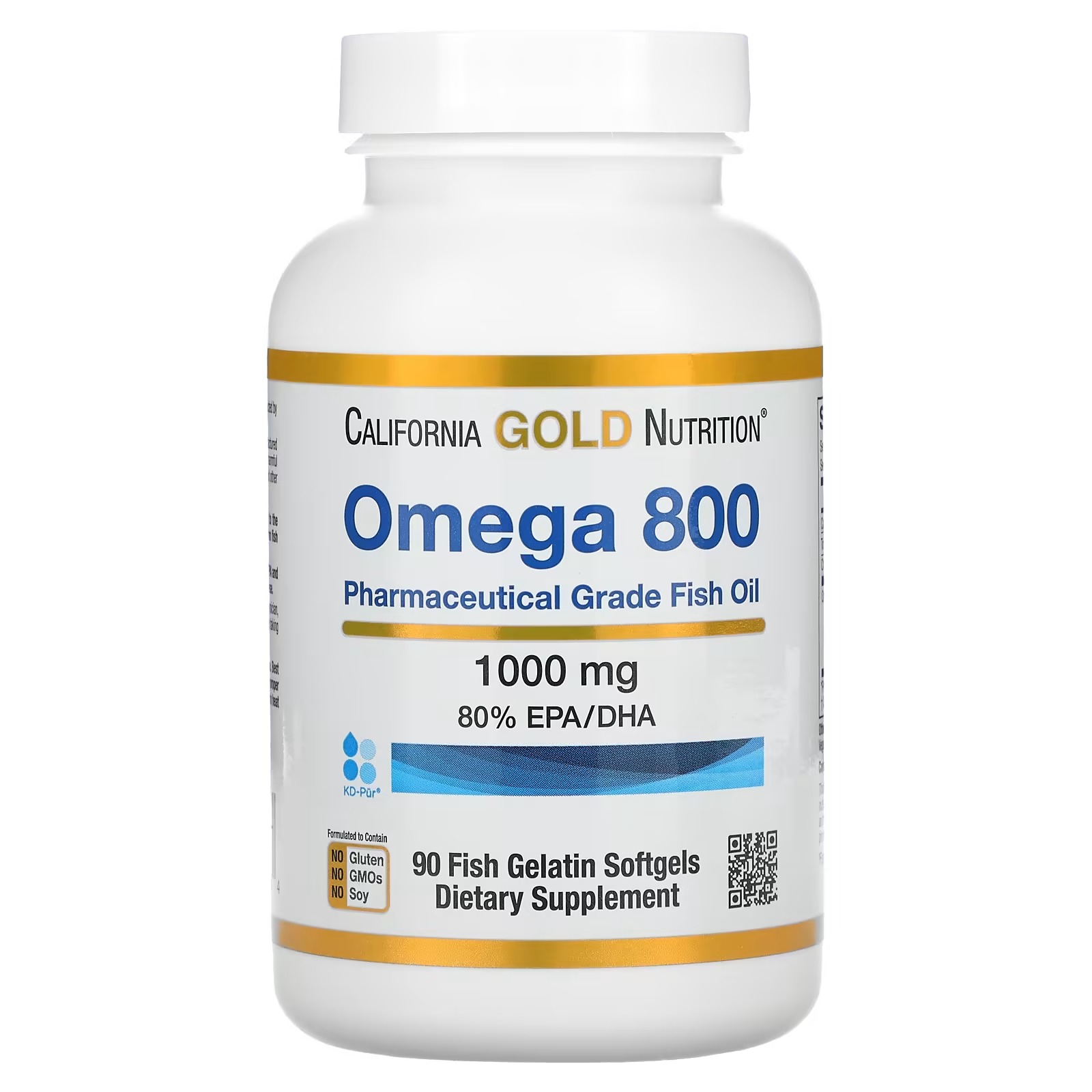 Рыбий жир фармацевтического класса Omega 800 California Gold Nutrition 80% ЭПК/ДГК, 90 мягких капсул - фото